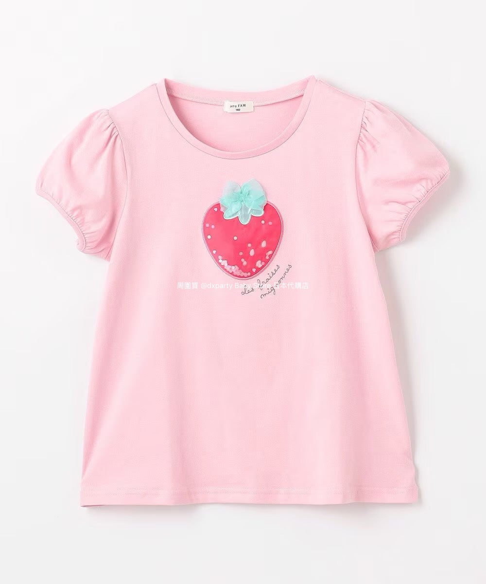 Japanese children's clothing aF#a325 beaded applique short-sleeved top 100-150cm girls summer TOPS