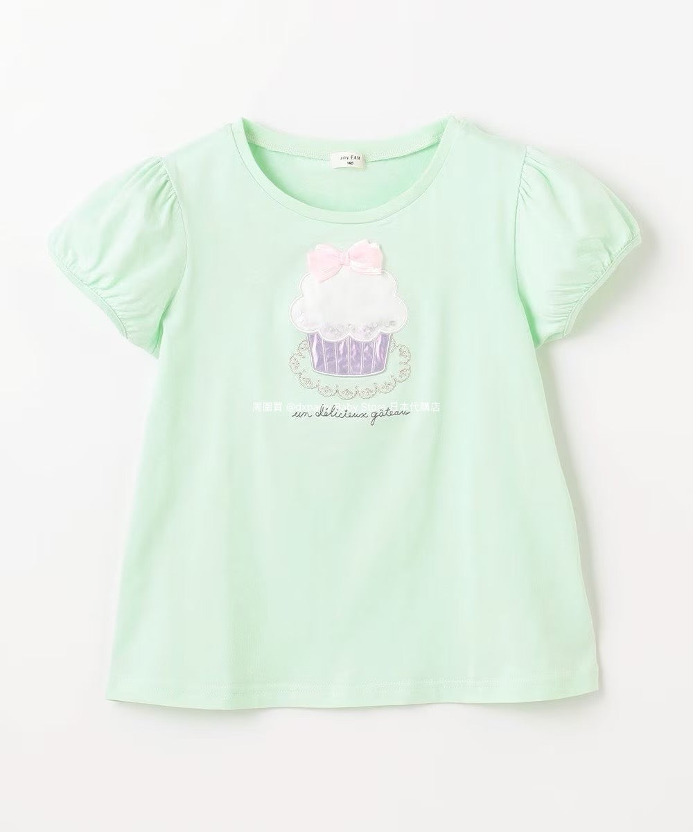Japanese children's clothing aF#a325 beaded applique short-sleeved top 100-150cm girls summer TOPS
