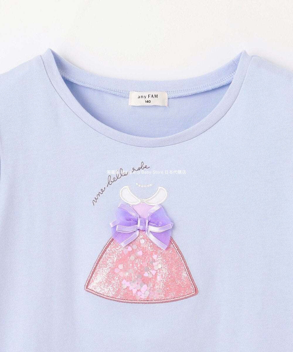 Japanese children's clothing aF#a325 beaded applique short-sleeved top 100-150cm girls summer TOPS
