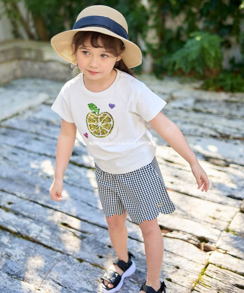 Japanese children's clothing aF#a325 sequined short-sleeved top 100-150cm girls summer TOPS