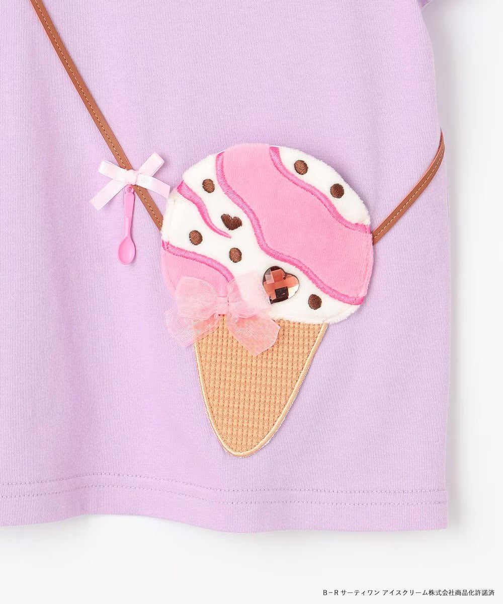 Japanese children's clothing aF#a325 x Baskin-Robbins furry ice cream pocket top 90-140cm girls summer TOPS