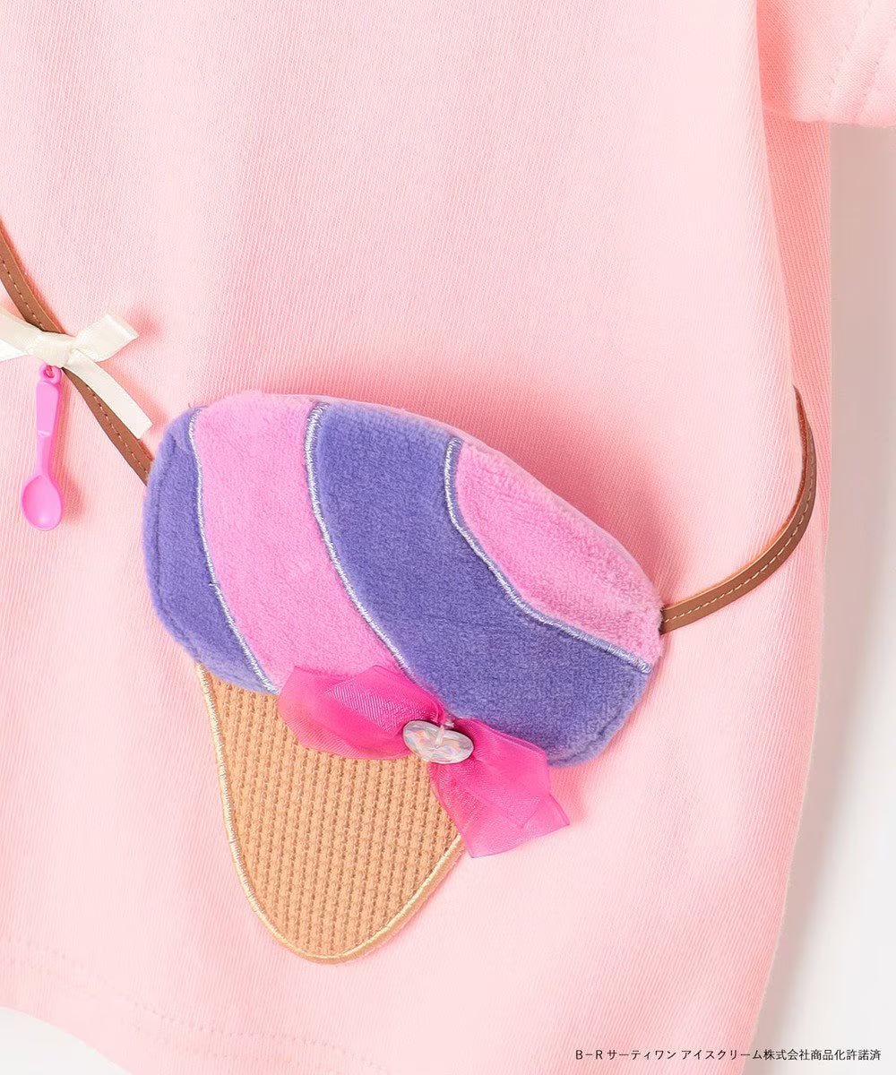 Japanese children's clothing aF#a325 x Baskin-Robbins furry ice cream pocket top 90-140cm girls summer TOPS