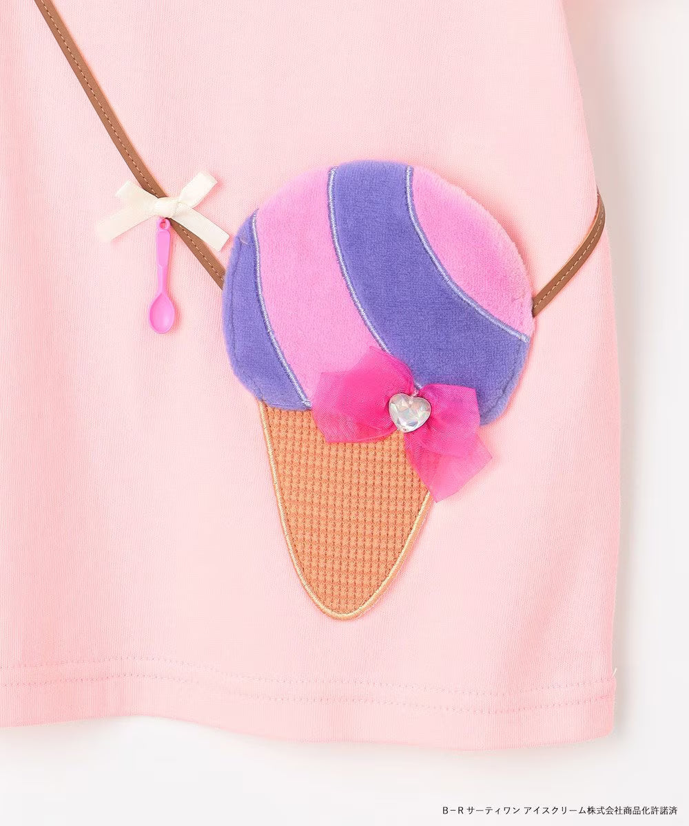 Japanese children's clothing aF#a325 x Baskin-Robbins furry ice cream pocket top 90-140cm girls summer TOPS