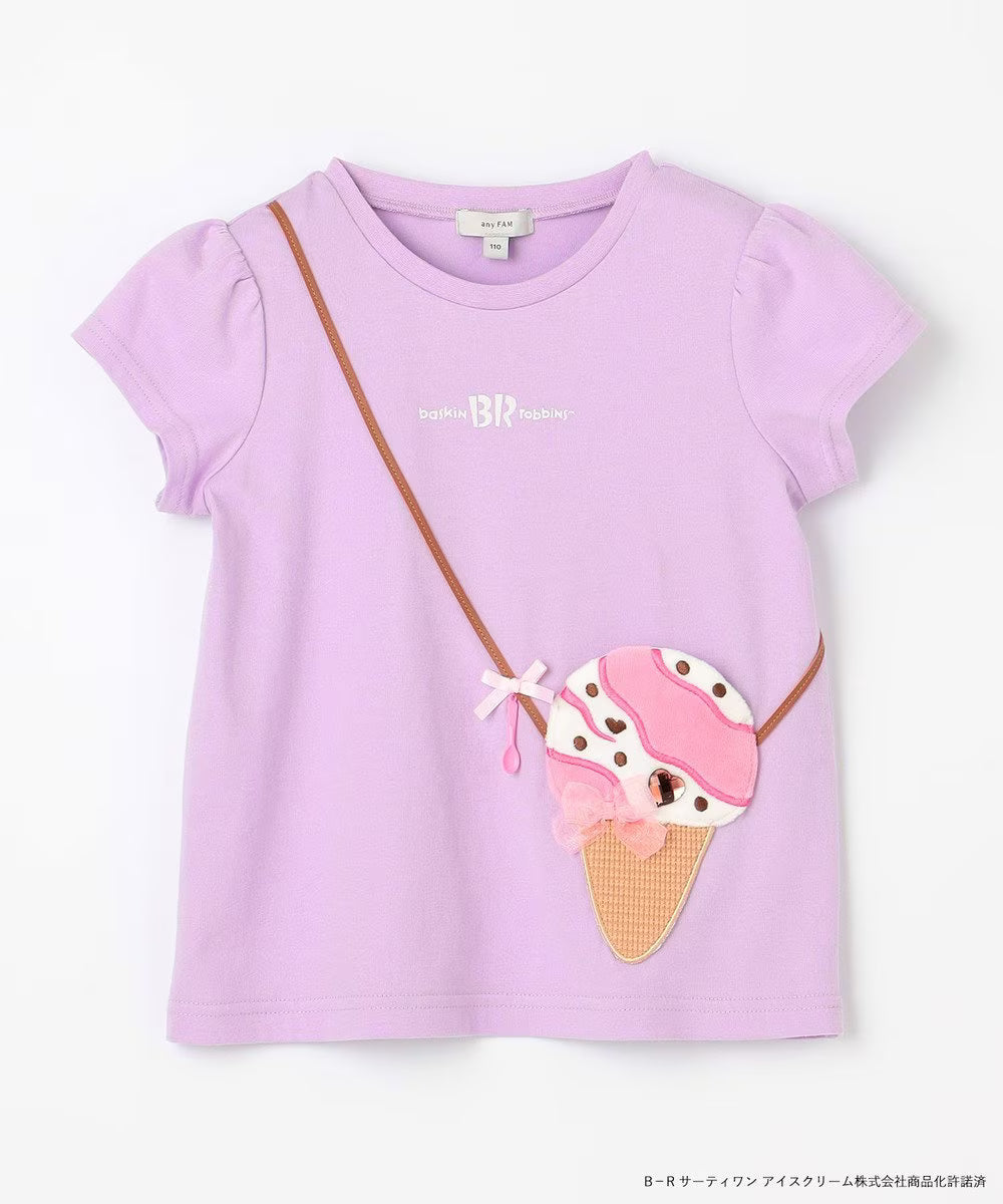 Japanese children's clothing aF#a325 x Baskin-Robbins furry ice cream pocket top 90-140cm girls summer TOPS