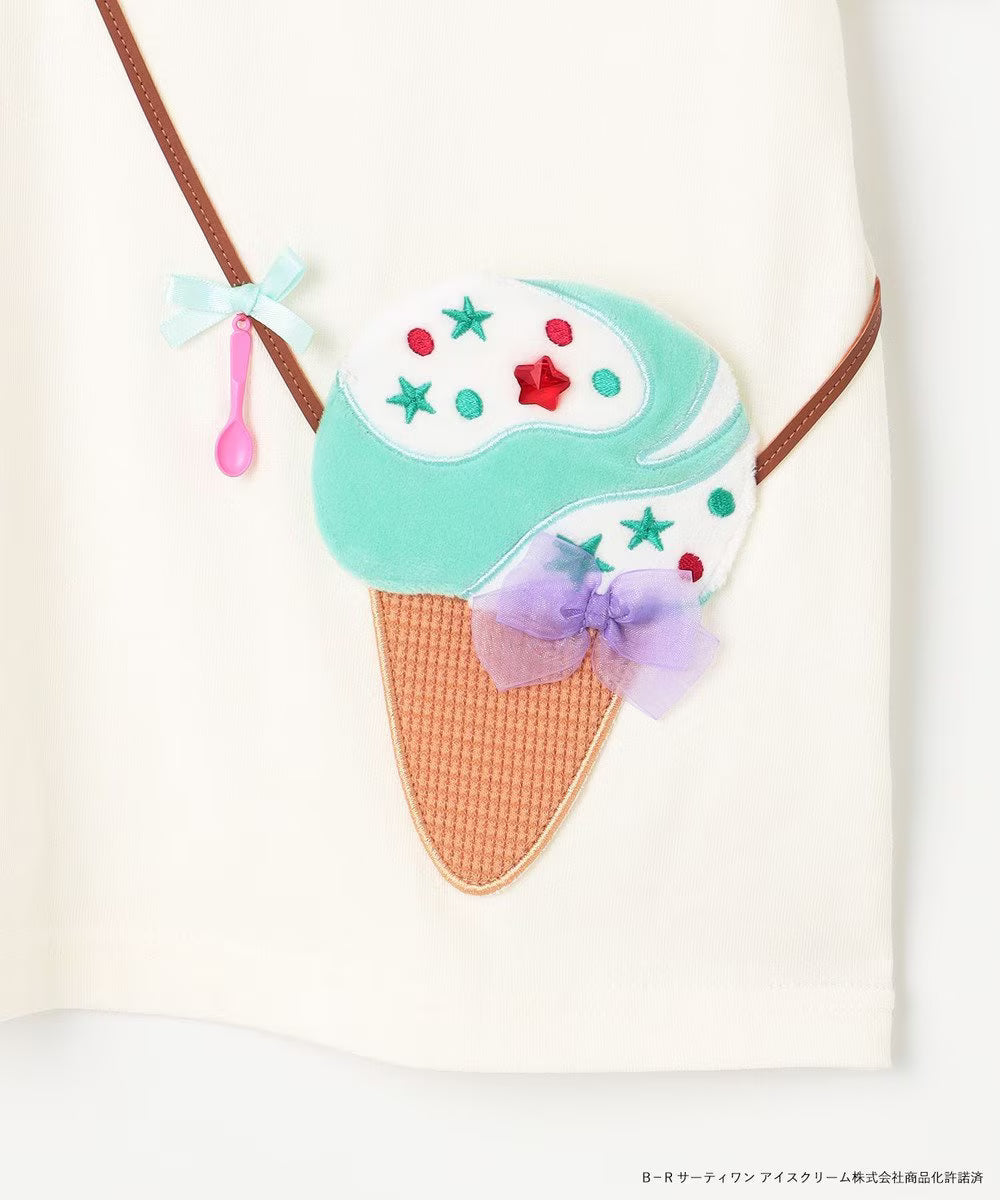 Japanese children's clothing aF#a325 x Baskin-Robbins furry ice cream pocket top 90-140cm girls summer TOPS