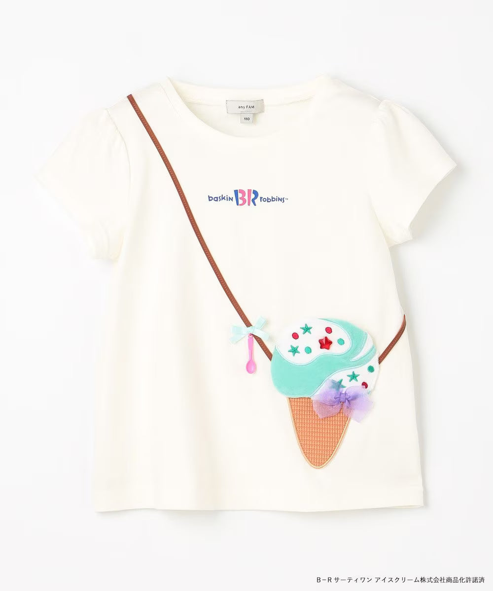 Japanese children's clothing aF#a325 x Baskin-Robbins furry ice cream pocket top 90-140cm girls summer TOPS