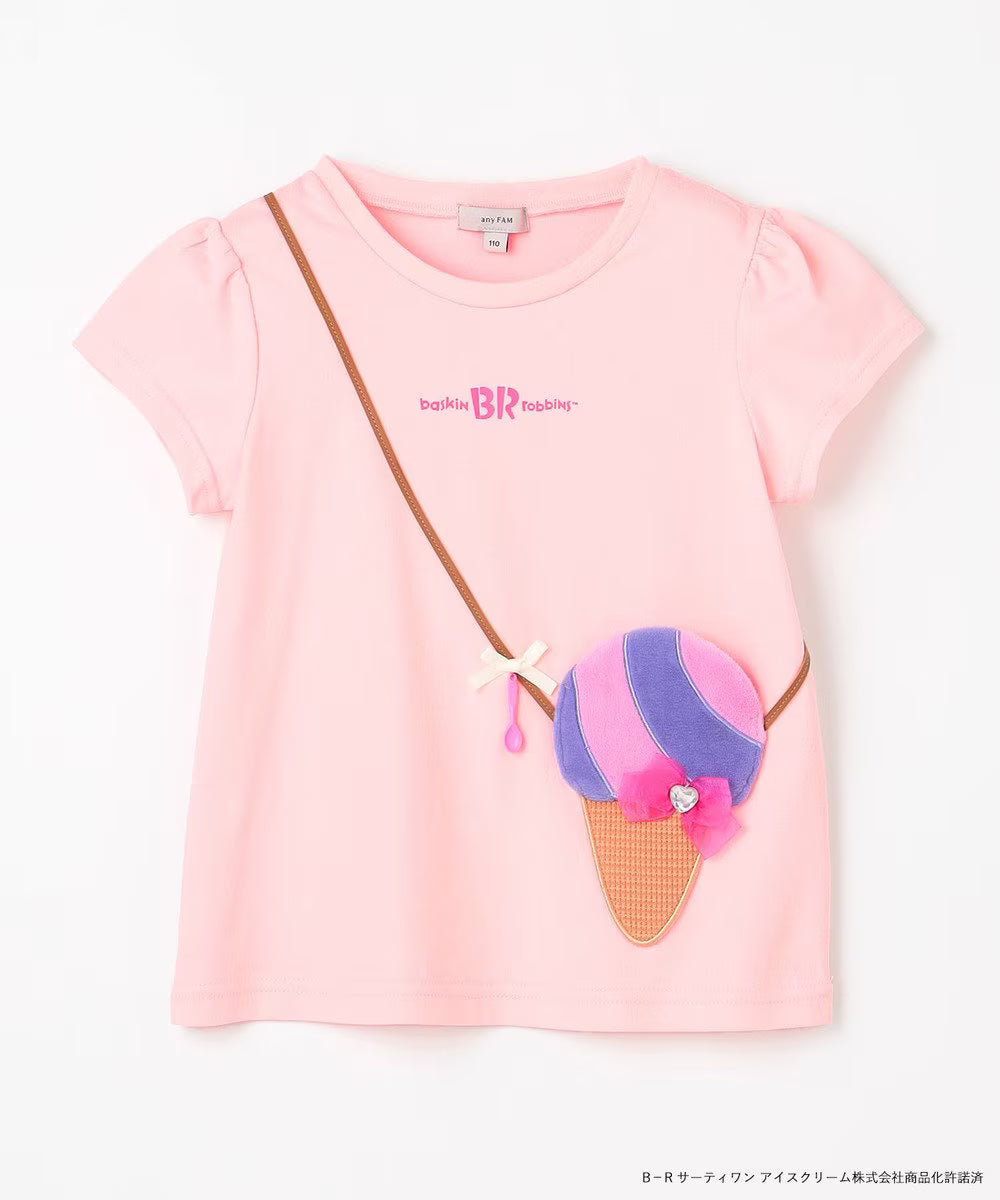 Japanese children's clothing aF#a325 x Baskin-Robbins furry ice cream pocket top 90-140cm girls summer TOPS