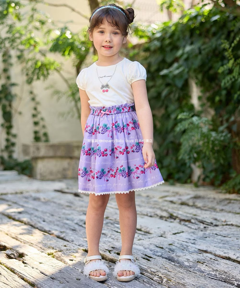 Japanese children's clothing aF#a325 necklace pattern short-sleeved top 90-160cm girls summer TOPS