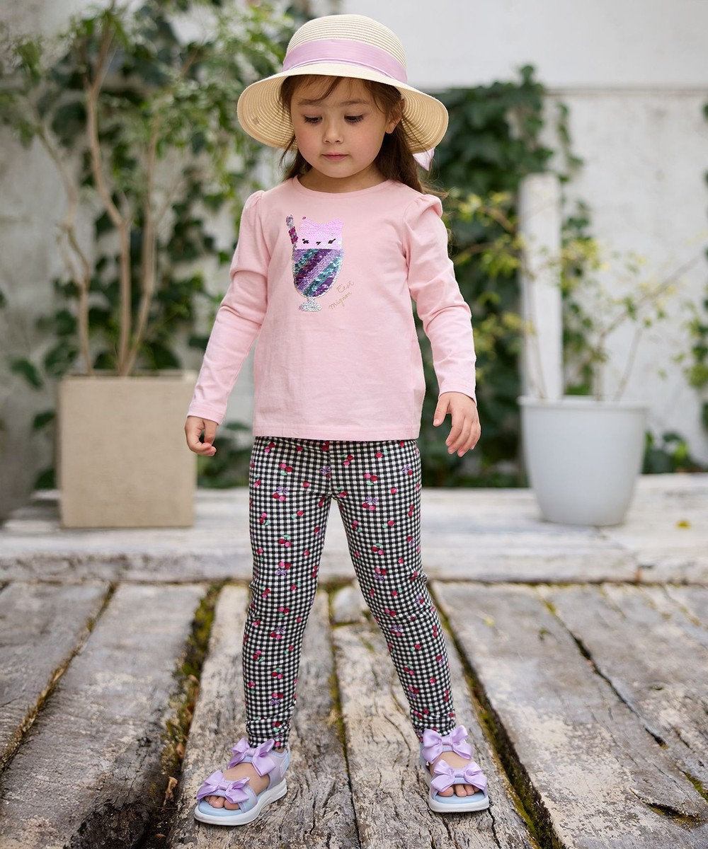 Japanese children's clothing aF#a325 double-sided sequined print top 100-140cm girls summer TOPS