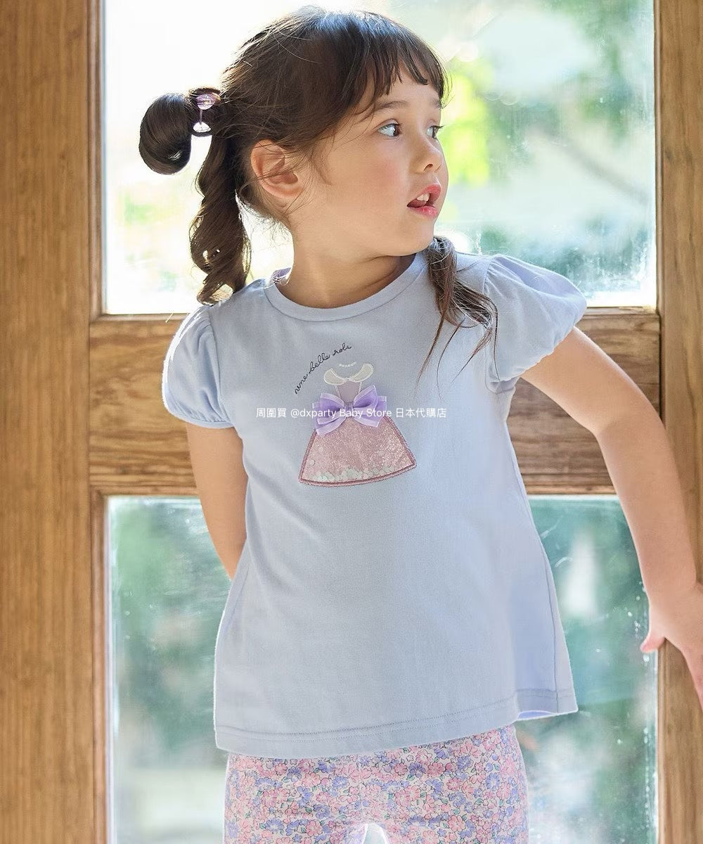 Japanese children's clothing aF#a325 beaded applique short-sleeved top 100-150cm girls summer TOPS