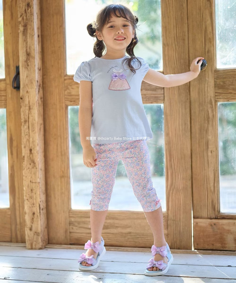 Japanese children's clothing aF#a325 beaded applique short-sleeved top 100-150cm girls summer TOPS