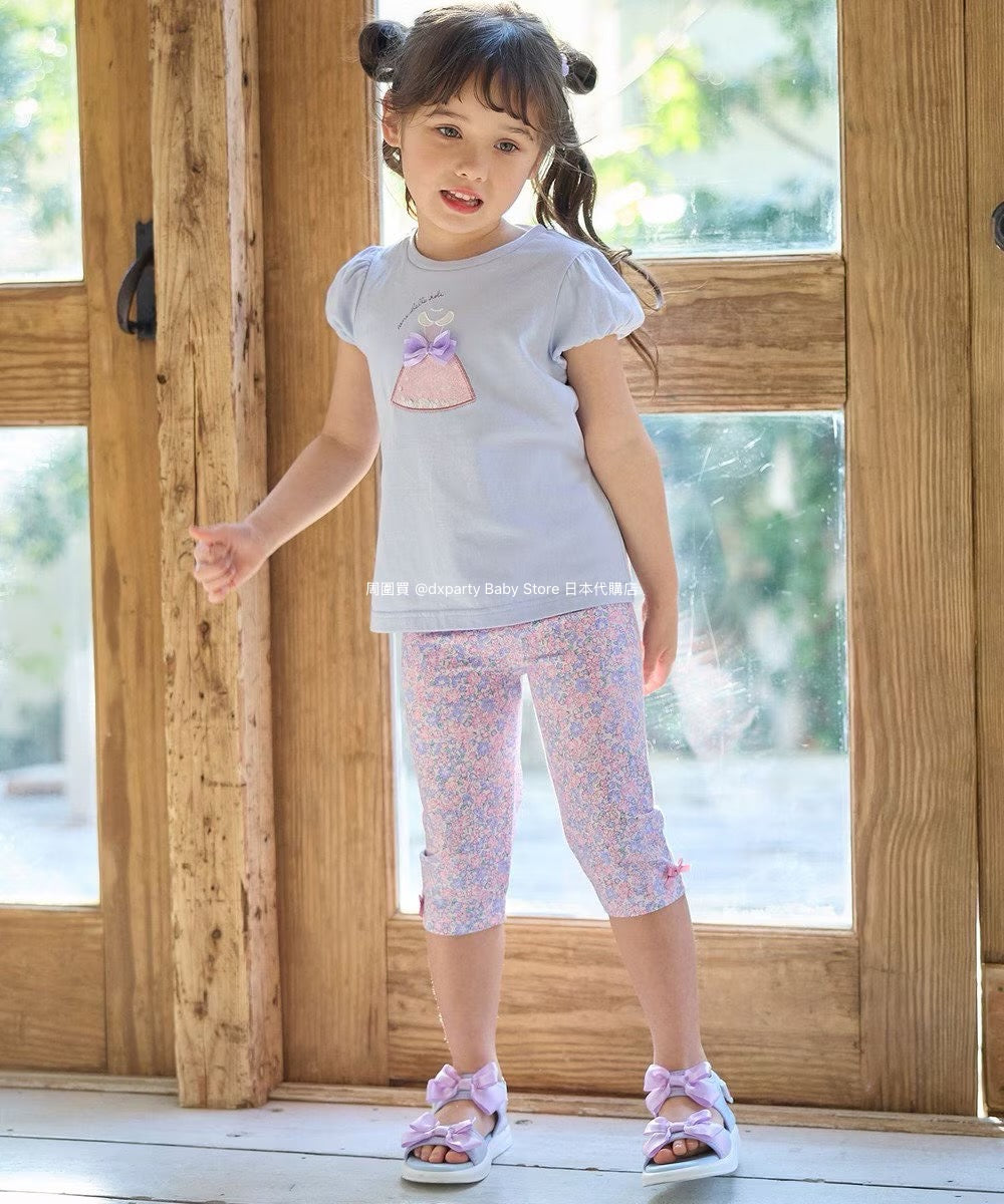 Japanese children's clothing aF#a325 beaded applique short-sleeved top 100-150cm girls summer TOPS