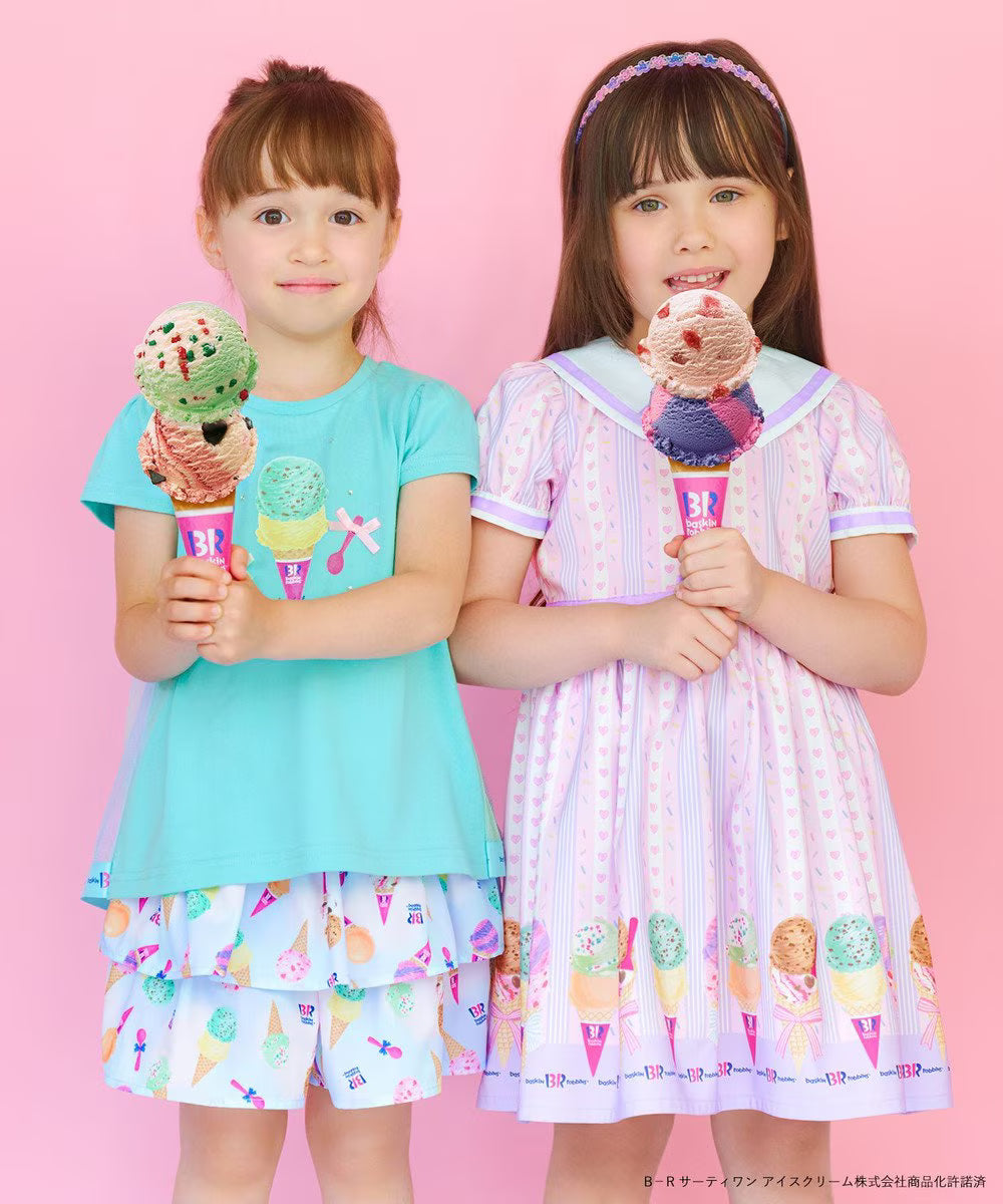 Japanese children's clothing aF#a325 x Baskin-Robbins layered ice cream culottes 100-140cm girls summer PANTS