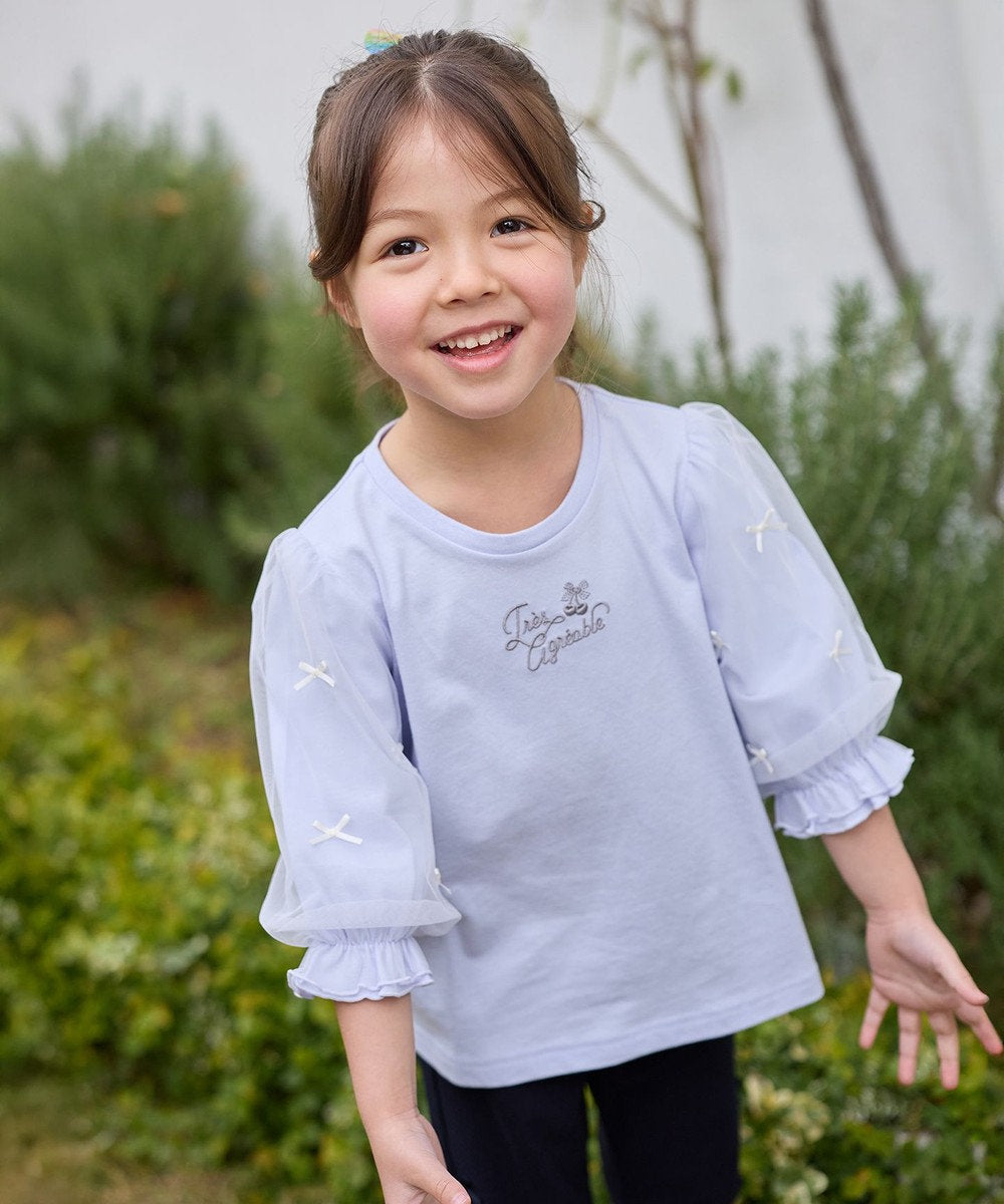 Japanese children's clothing aF#a325 Bow Puff Sleeve Top 110-160cm Girls Summer TOPS