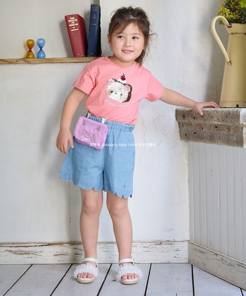 Japanese children's clothing aF#a325 sequined short-sleeved top 100-150cm girls summer TOPS