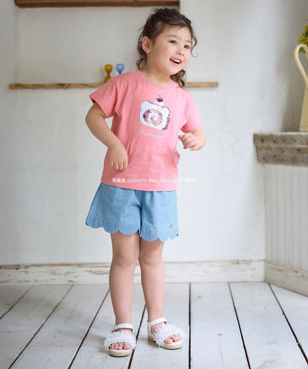 Japanese children's clothing aF#a325 sequined short-sleeved top 100-150cm girls summer TOPS