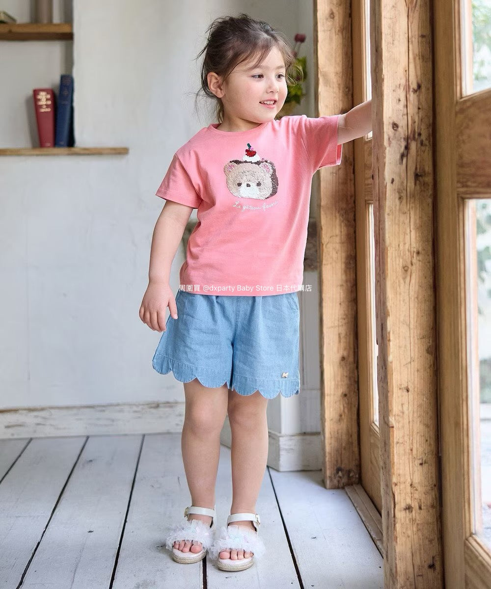 Japanese children's clothing aF#a325 sequined short-sleeved top 100-150cm girls summer TOPS