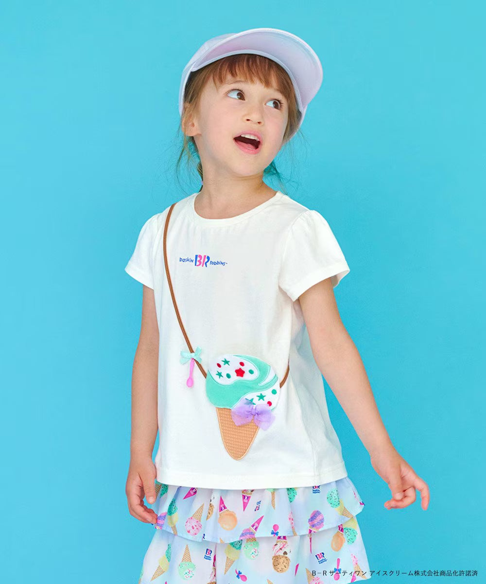 Japanese children's clothing aF#a325 x Baskin-Robbins furry ice cream pocket top 90-140cm girls summer TOPS