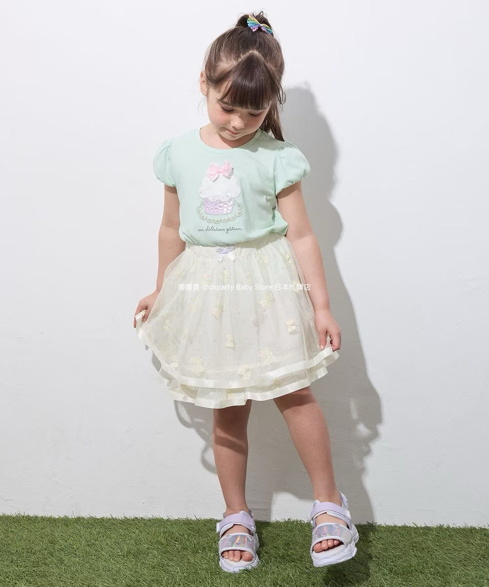 Japanese children's clothing aF#a325 beaded applique short-sleeved top 100-150cm girls summer TOPS