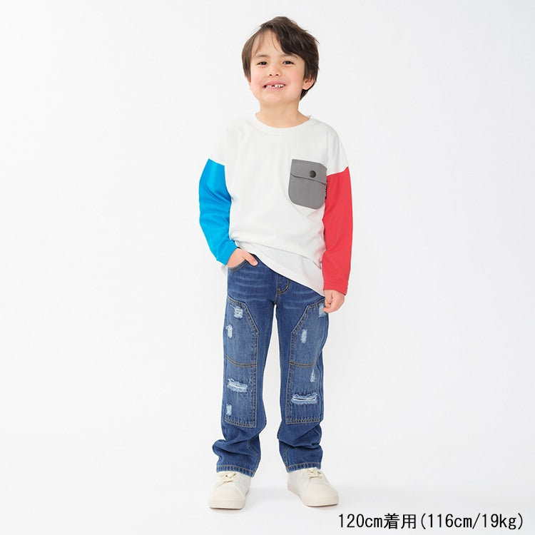 Daddy Oh Daddy Japanese-Made Two-Color Sleeve Tops (90-130cm) for Boys Summer