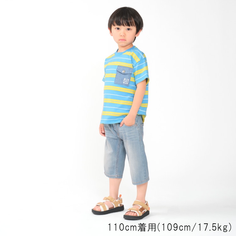 Daddy Oh Daddy Japanese-made denim pocket striped top (90-130cm) for boys and girls (summer TOPS)