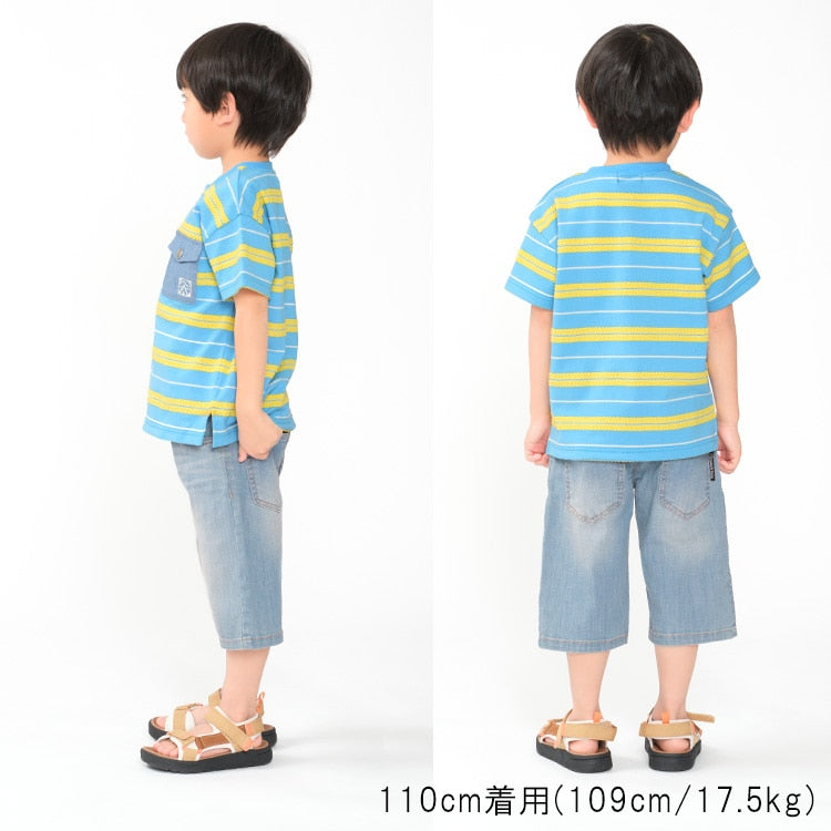 Daddy Oh Daddy Japanese-made denim pocket striped top (90-130cm) for boys and girls (summer TOPS)