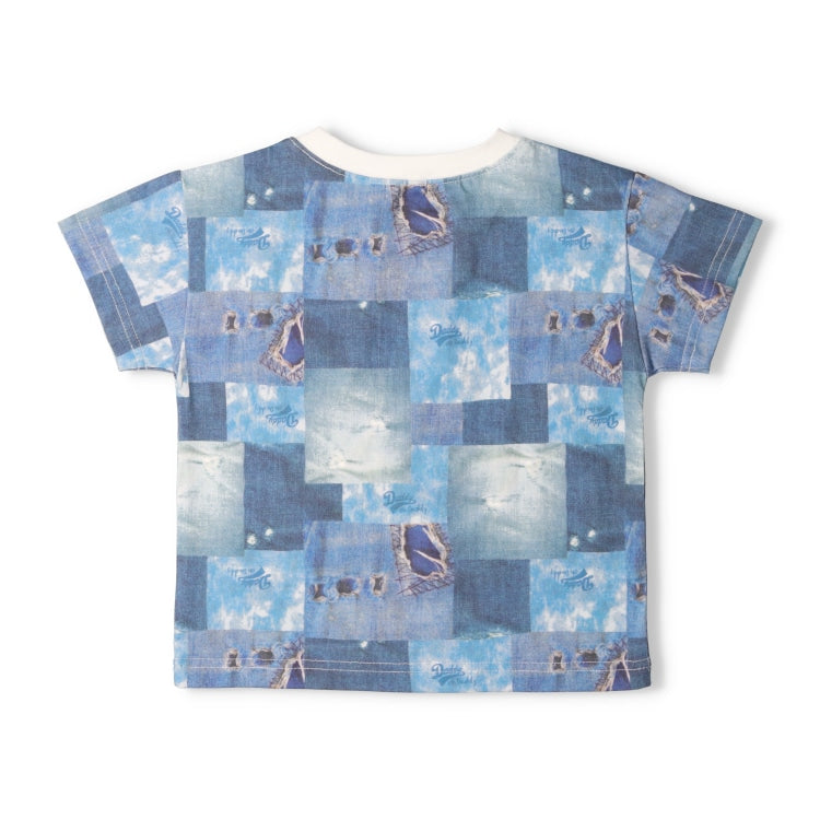 Japanese children's clothing Daddy Oh Daddy denim patchwork print top 90-130cm boys' summer TOPS