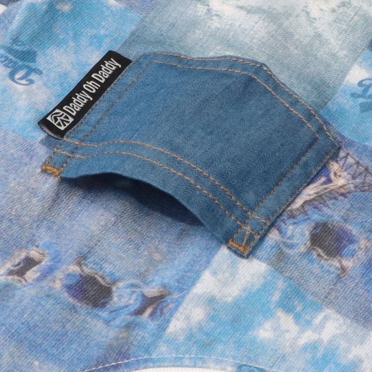 Japanese children's clothing Daddy Oh Daddy denim patchwork print top 90-130cm boys' summer TOPS