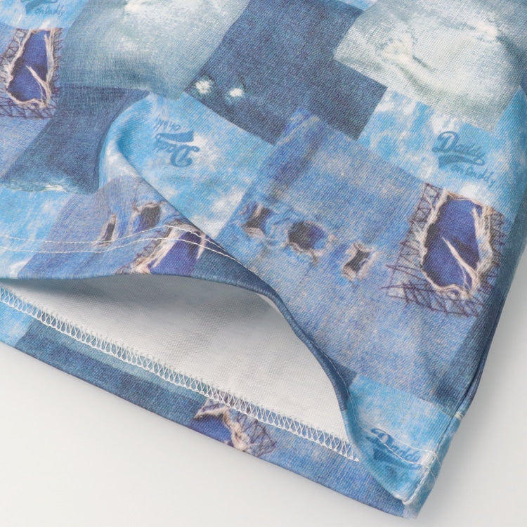 Japanese children's clothing Daddy Oh Daddy denim patchwork print top 90-130cm boys' summer TOPS
