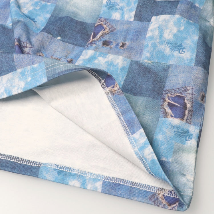 Japanese children's clothing Daddy Oh Daddy denim patchwork print top 140-160cm boys' summer TOPS
