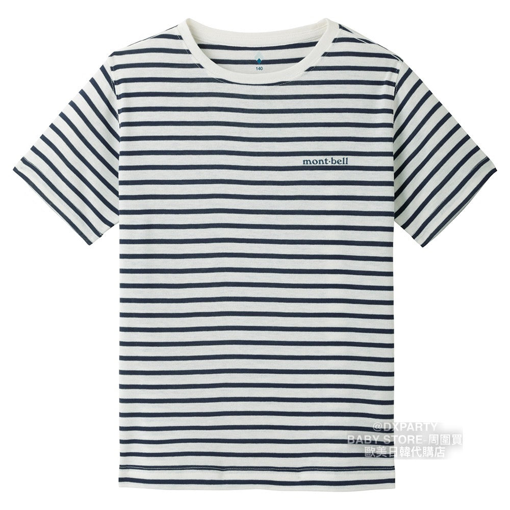 Japanese children's clothing mont-bell UV-resistant/water-absorbing/quick-drying/odor-suppressing/high-elasticity striped short-sleeved T-shirt (100-160cm) for boys and girls summer TOPS