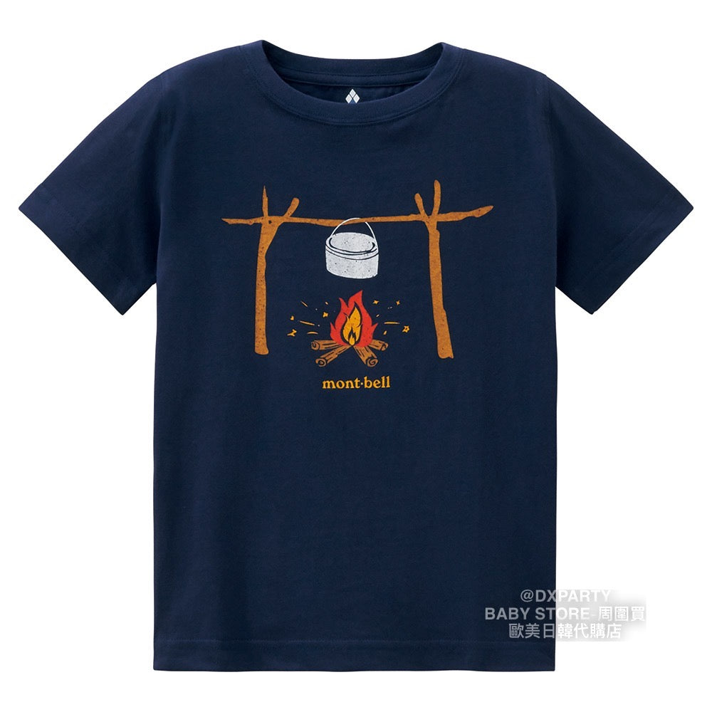 Japanese children's clothing mont-bell organic cotton / UV protection / breathable / moisture wicking Bonfire short-sleeved T-shirt 100-160cm boys / girls summer TOPS