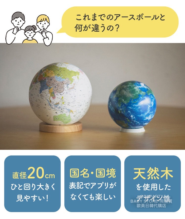 Direct from Japan, Japanese and English, 20cm, Made in Japan, Natural Wood Base, Globe, Other Series
