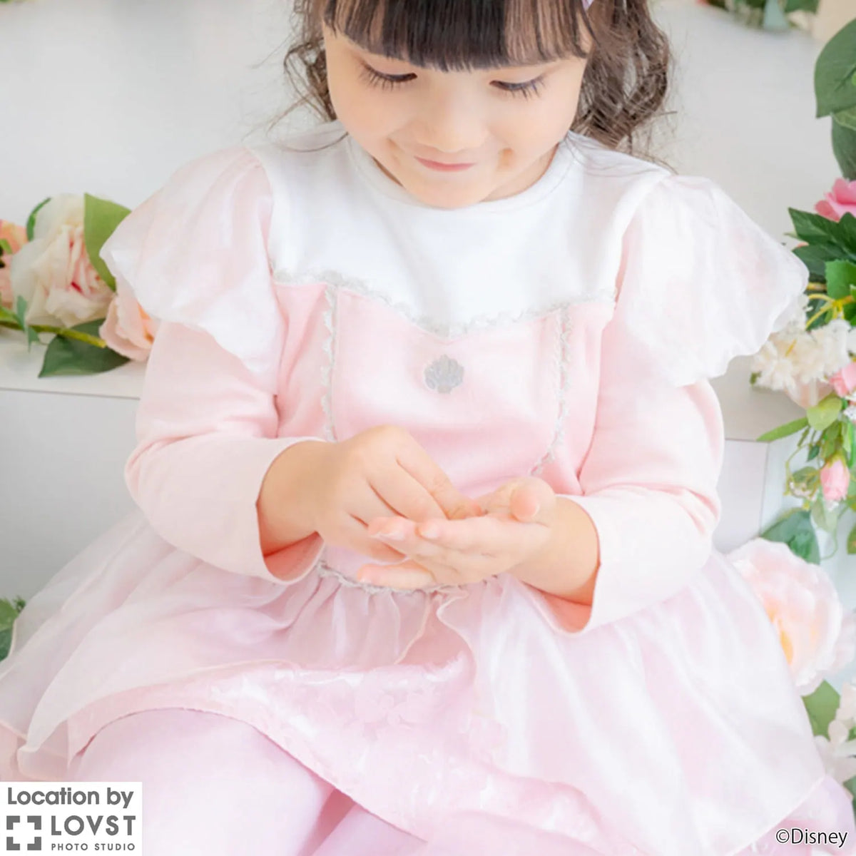 日本童裝 pe#main x Disney Princess 公主印花束腰上衣 90-130cm 女童款 秋季 TOPS