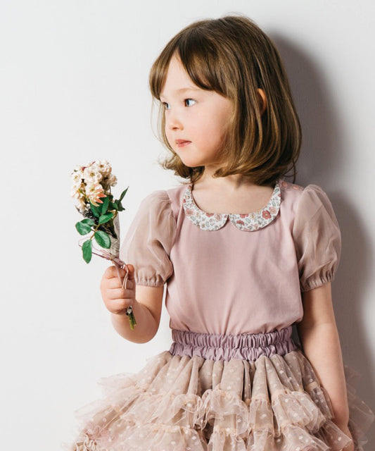 Japanese children's clothing panpantutu floral collar short-sleeved top 80-150cm girls summer TOPS 