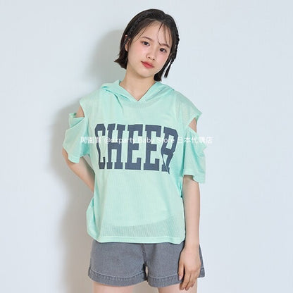 Lovetoxic Japanese children's clothing hooded off-the-shoulder top and vest set 140-160cm girls summer TOPS 