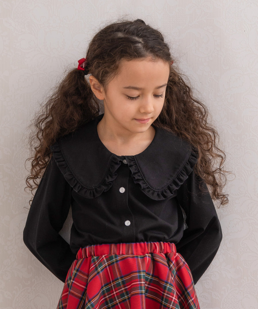 Japanese children's clothing panpantutu black bubble collar shirt 90-150cm girls summer TOPS interview/banquet/performance 