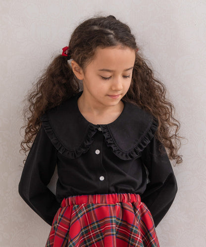 Japanese children's clothing panpantutu black bubble collar shirt 90-150cm girls summer TOPS interview/banquet/performance 