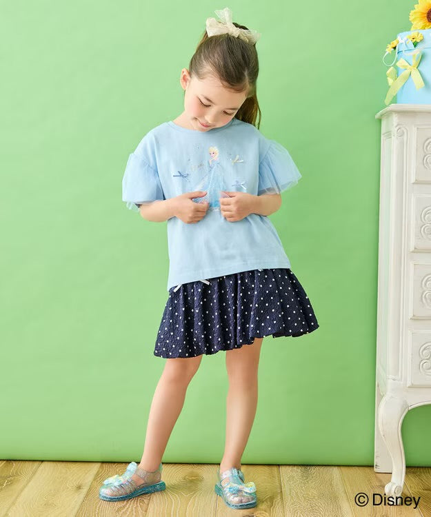 日本童裝 aF#a325 x Disney FROZEN 接觸冷感 薄紗袖印花上衣 90-130cm 女童款 夏季 TOPS