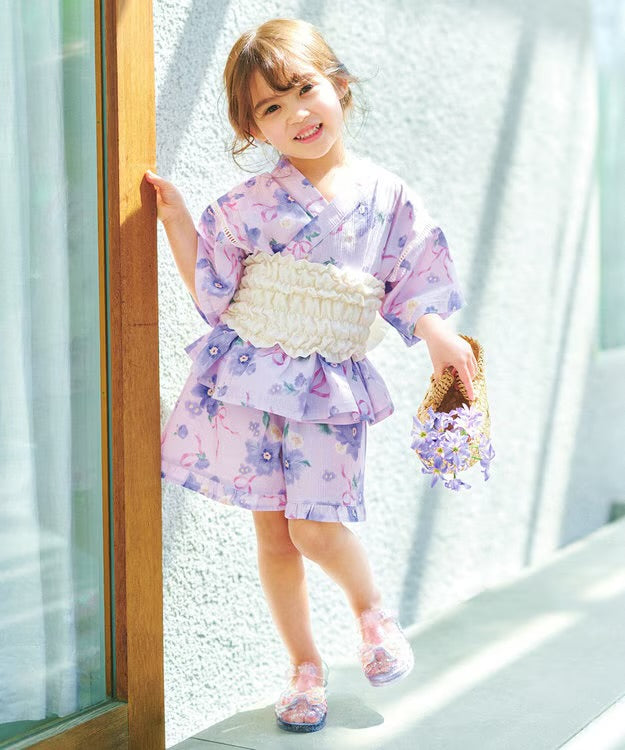 日本童裝 aF#a325 日本甚平 日本和服 90-130cm 女童款 夏季 TOPS PANTS 日本夏祭慶典特輯