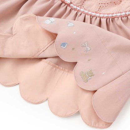日本童裝  SLAP SLIP【スラプリ】荷葉袖口長袖上衣+刺繡吊帶套裝 90-130cm 女童款 秋季 TOPS