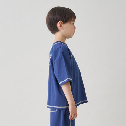 日本童裝 b・R# 防UV 隔熱布料 2Way 前後兩著 撞色拼接上衣 100-140cm 男童款 夏季 TOPS