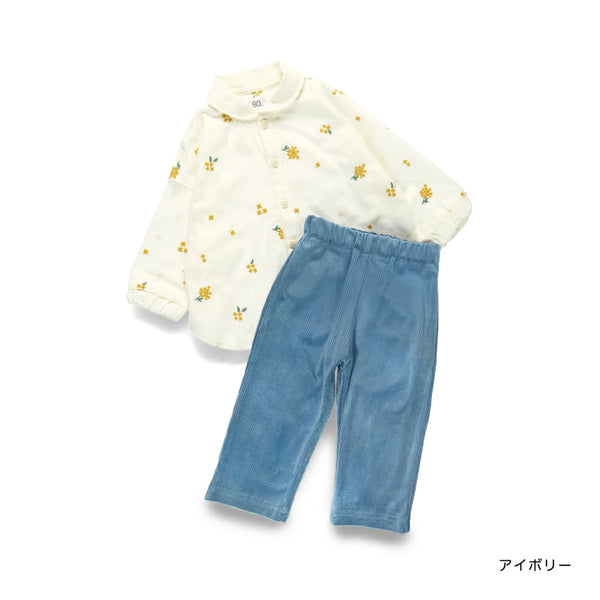 日本童裝 Branshes 金木樨刺繡兩件套裝 70-80cm 男童款 初生嬰兒 秋冬季 TOPS PANTS