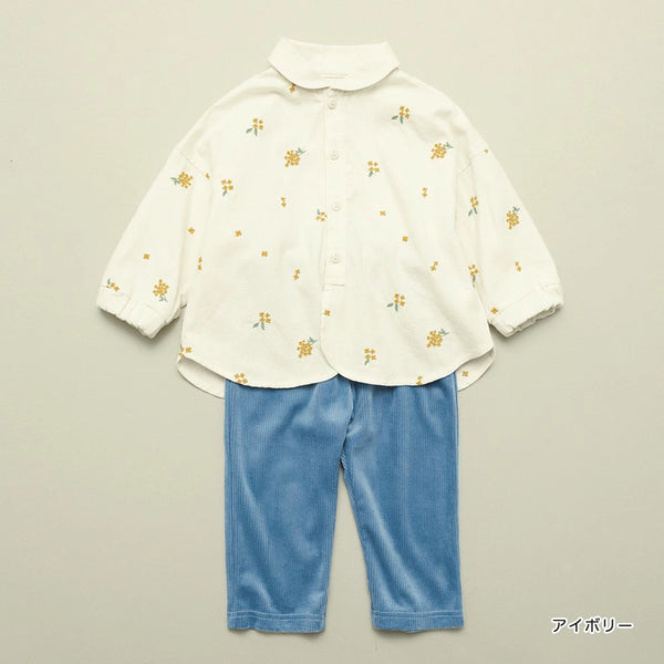 日本童裝 Branshes 金木樨刺繡兩件套裝 70-80cm 男童款 初生嬰兒 秋冬季 TOPS PANTS