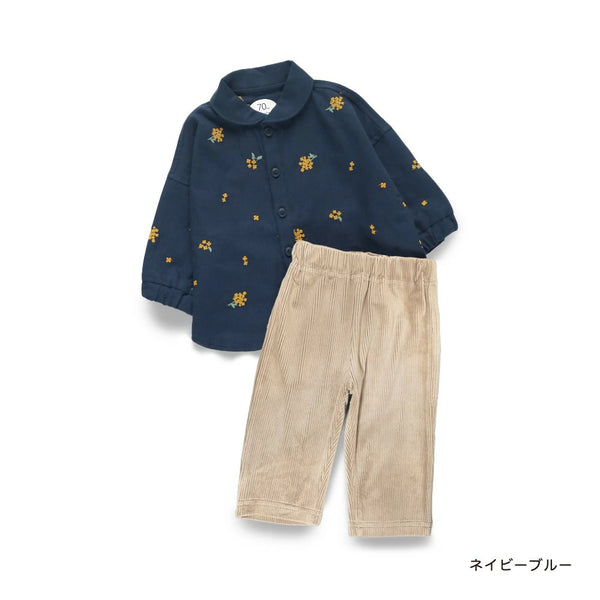 日本童裝 Branshes 金木樨刺繡兩件套裝 70-80cm 男童款 初生嬰兒 秋冬季 TOPS PANTS