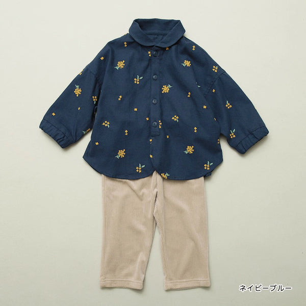 日本童裝 Branshes 金木樨刺繡兩件套裝 70-80cm 男童款 初生嬰兒 秋冬季 TOPS PANTS