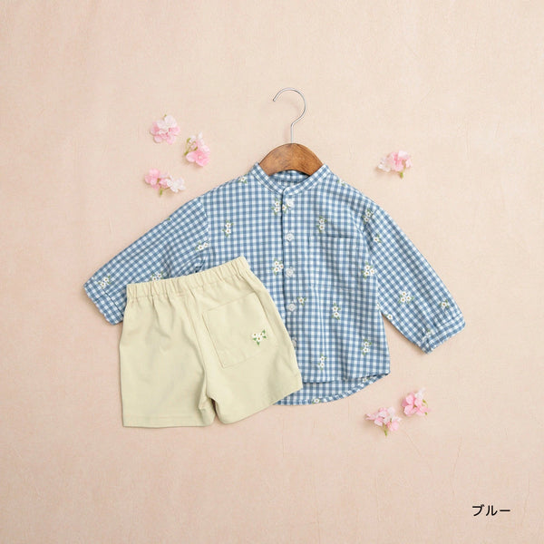 日本童裝 Branshes 櫻花刺繡襯衫短褲套裝 70-80cm 男童款 初生嬰兒 春季 TOPS PANTS