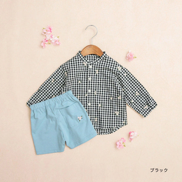 日本童裝 Branshes 櫻花刺繡襯衫短褲套裝 70-80cm 男童款 初生嬰兒 春季 TOPS PANTS