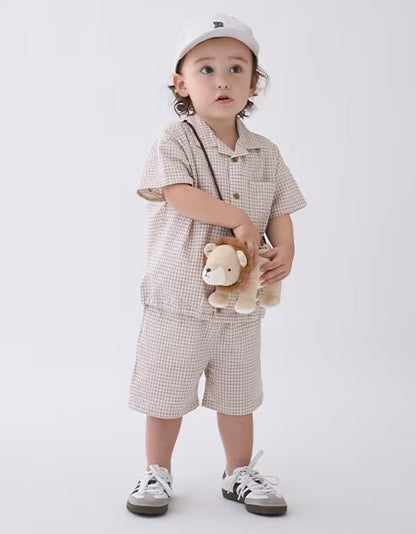 日本童裝 pe#main 格子布帛兩件套裝 80-130cm 男童款 夏季 TOPS PANTS