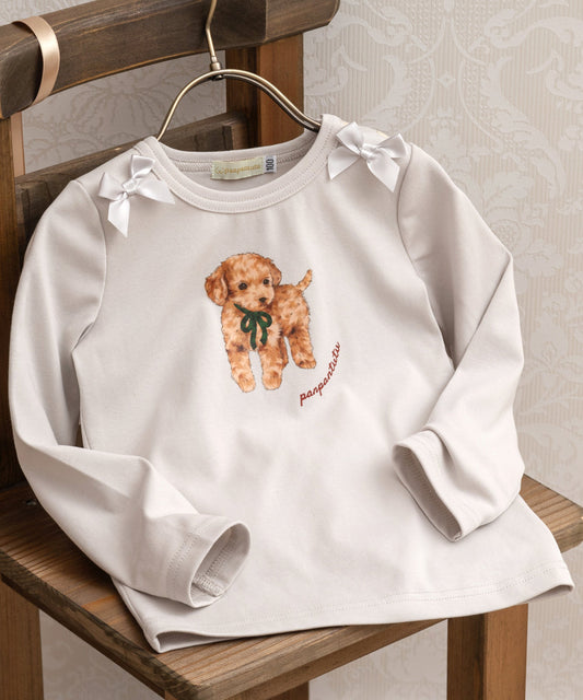 Japanese children's clothing panpantutu ribbon poodle pattern top 80-150cm girls summer TOPS 